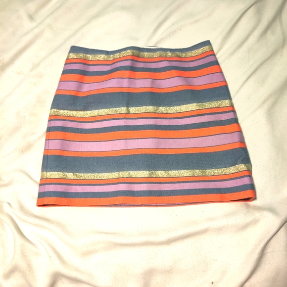 🗺️ J. Crew Lined Metallic Multi-Striped Mini Skirt Size 0 or XS Casual Clubbing - Picture 7 of 13